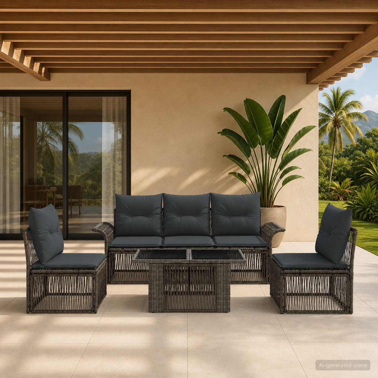 vidaXL Tuinbank Set 6 st Zwart en Crème Wit poly rattan