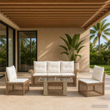 vidaXL Tuinbank Set 6 st Zwart en Crème Wit poly rattan