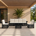 vidaXL Tuinbank Set 7 st Zwart en Crème Wit poly rattan