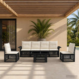 vidaXL Tuinbank Set 7 st Zwart en Crème Wit poly rattan