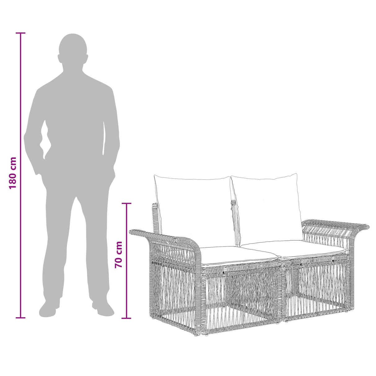 vidaXL Tuinbank Set 7 st Zwart en Crème Wit poly rattan