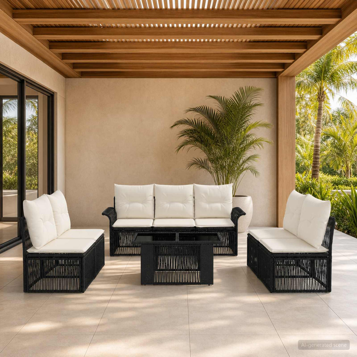 vidaXL Tuinbank Set 8 st Zwart en Crème Wit poly rattan