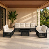 vidaXL Tuinbank Set 9 st Zwart en Crème Wit poly rattan