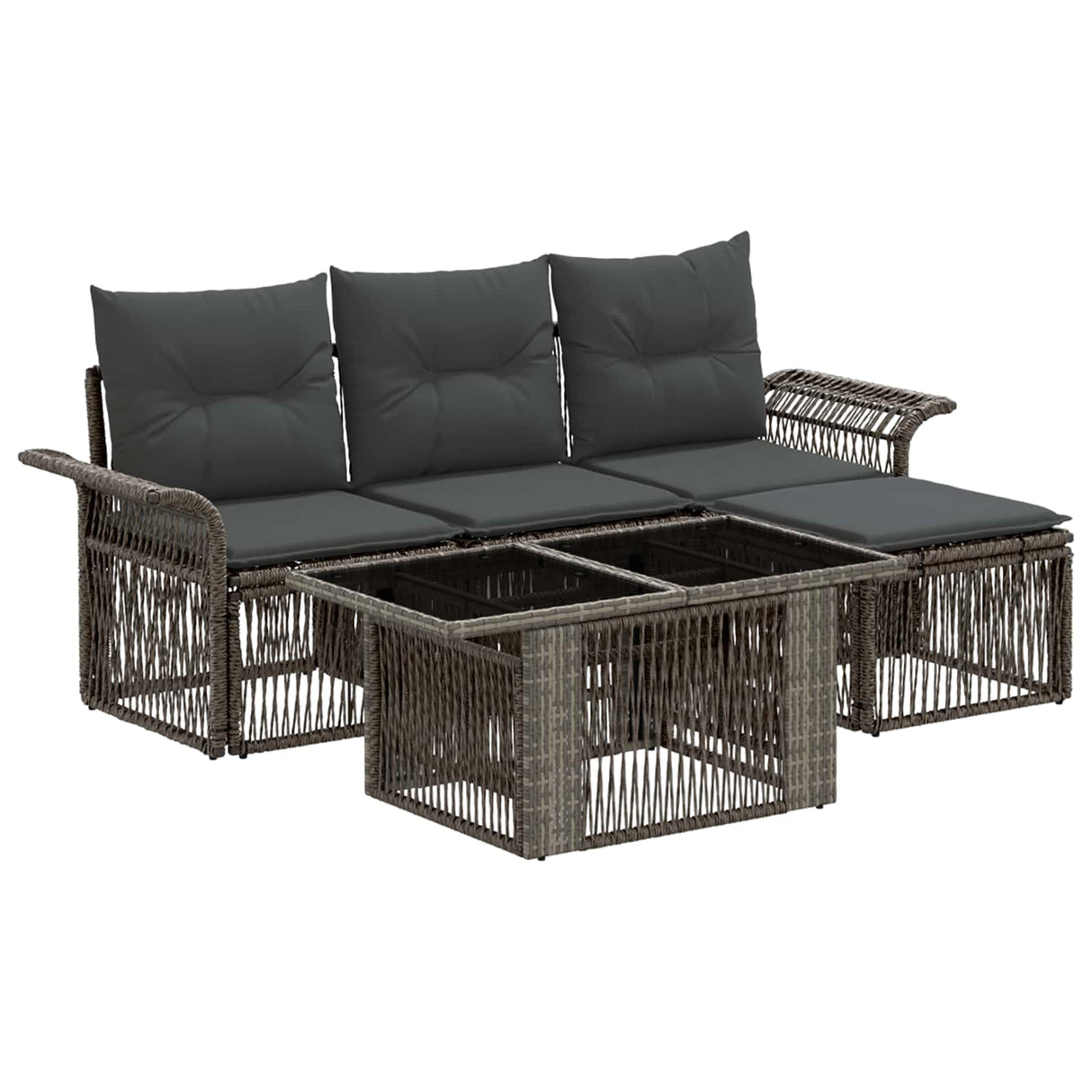 vidaXL Tuinbank Set 5 st Zwart en Crème Wit poly rattan