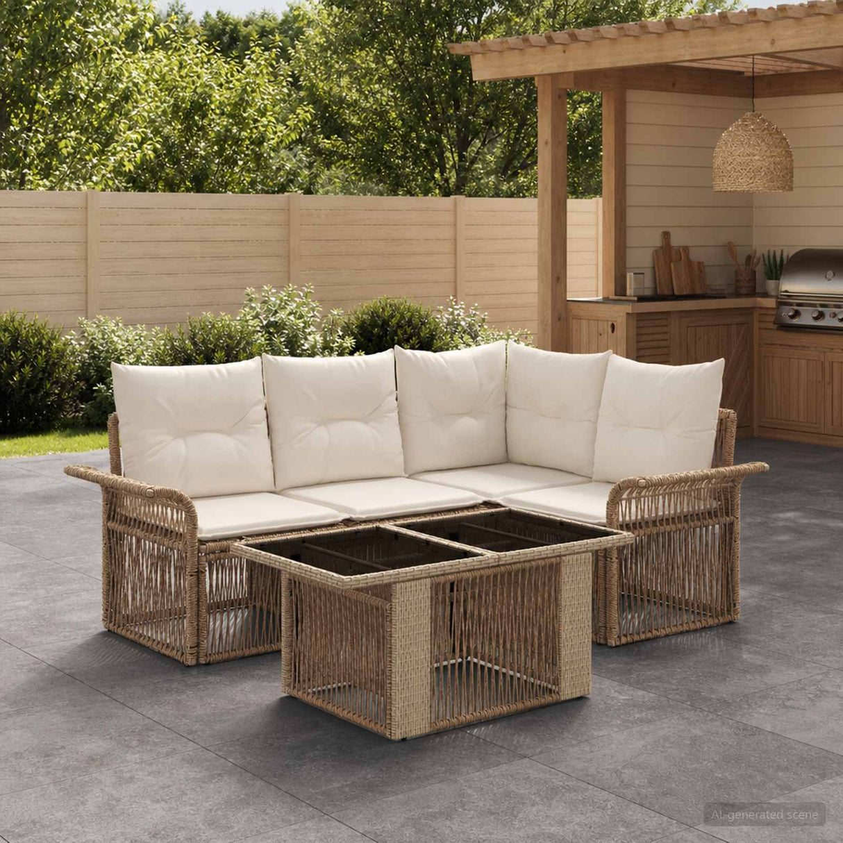 vidaXL Tuinbank Set 5 st Zwart en Crème Wit poly rattan