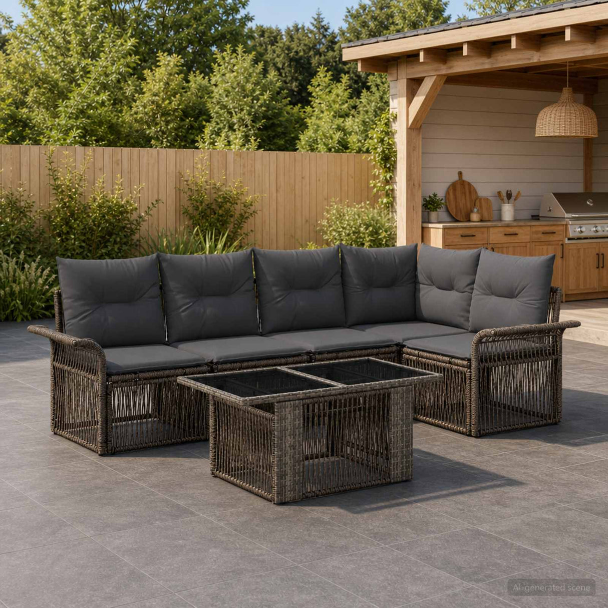 vidaXL Tuinbank Set 6 st Zwart en Crème Wit poly rattan