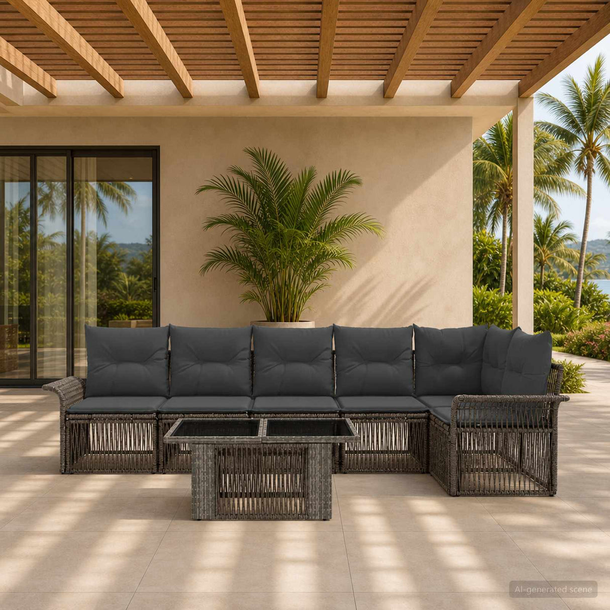 vidaXL Garden Sofa Set 7 pcs Black and Cream White Poly Rattan