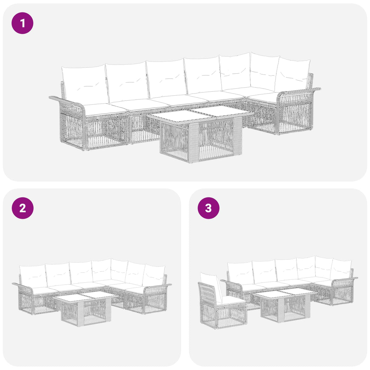 vidaXL Garden Sofa Set 7 pcs Black and Cream White Poly Rattan