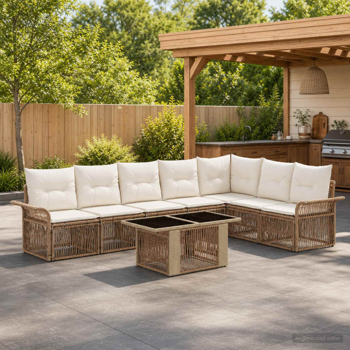 vidaXL Tuinbank Set 8 st Zwart en Crème Wit poly rattan
