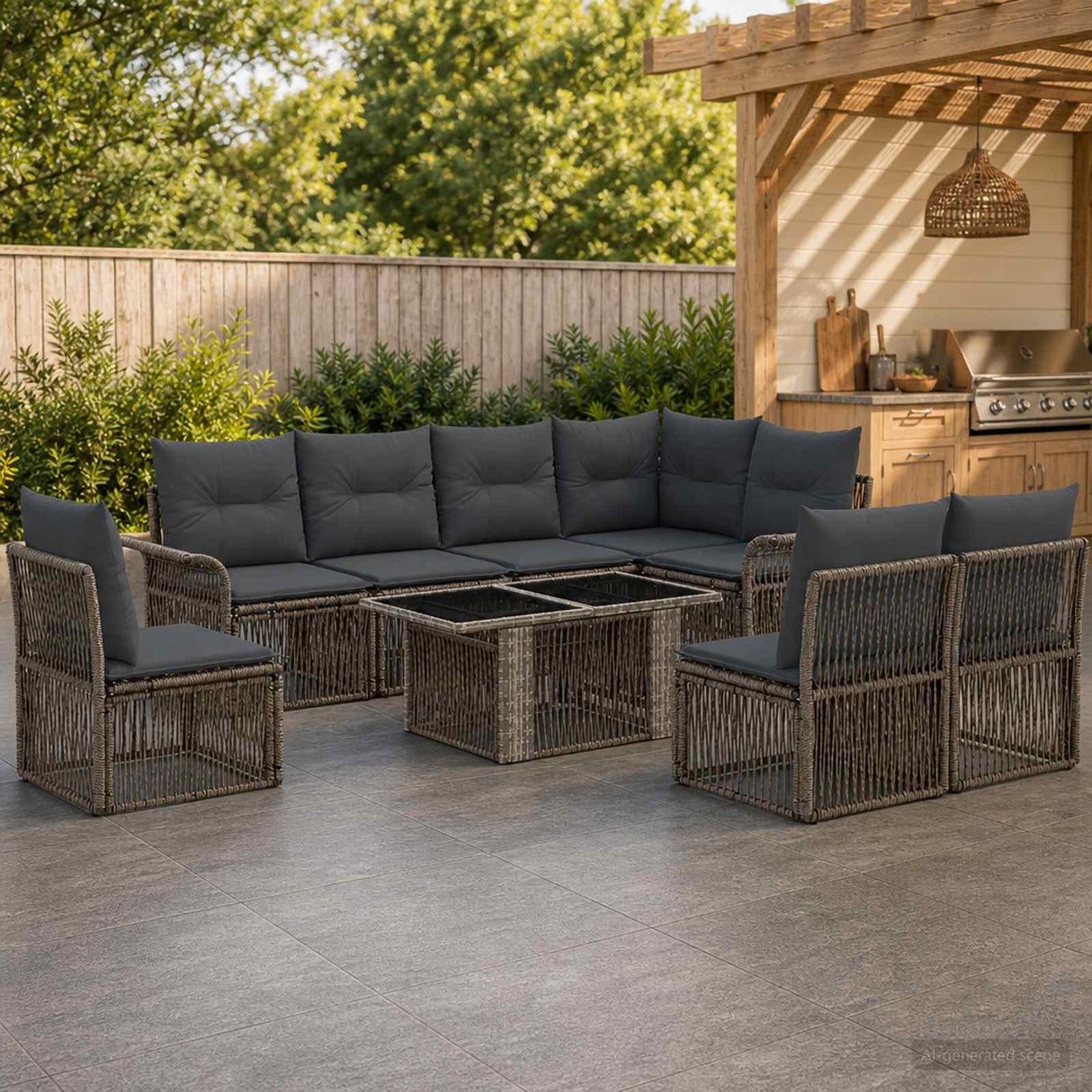 vidaXL Tuinbank Set 9 st Zwart en Crème Wit poly rattan