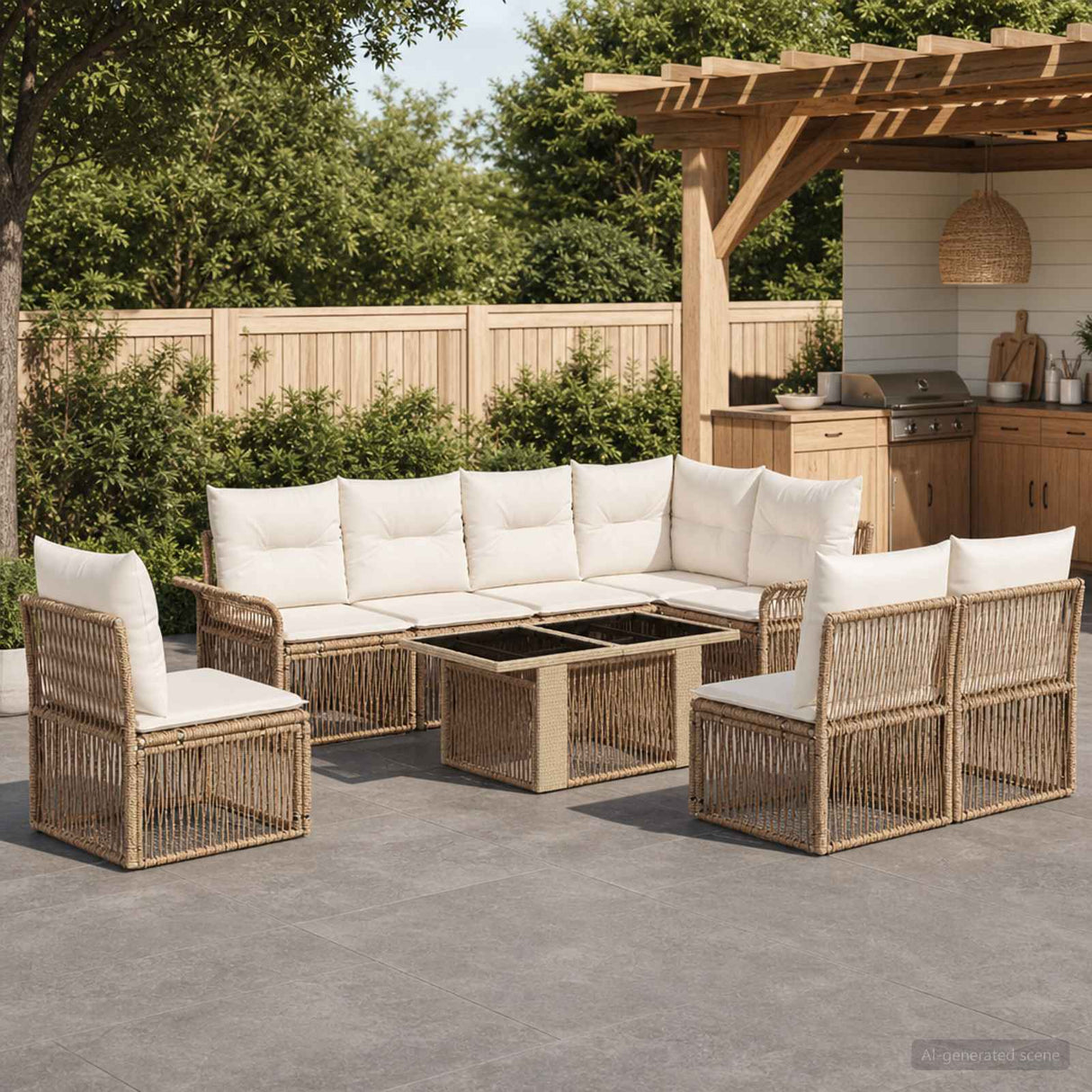 vidaXL Tuinbank Set 9 st Zwart en Crème Wit poly rattan