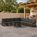 vidaXL Tuinbank Set 10 st Zwart en Crème Wit poly rattan