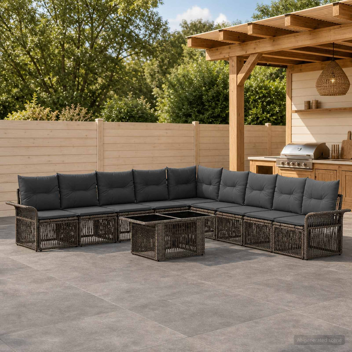 vidaXL Tuinbank Set 10 st Zwart en Crème Wit poly rattan
