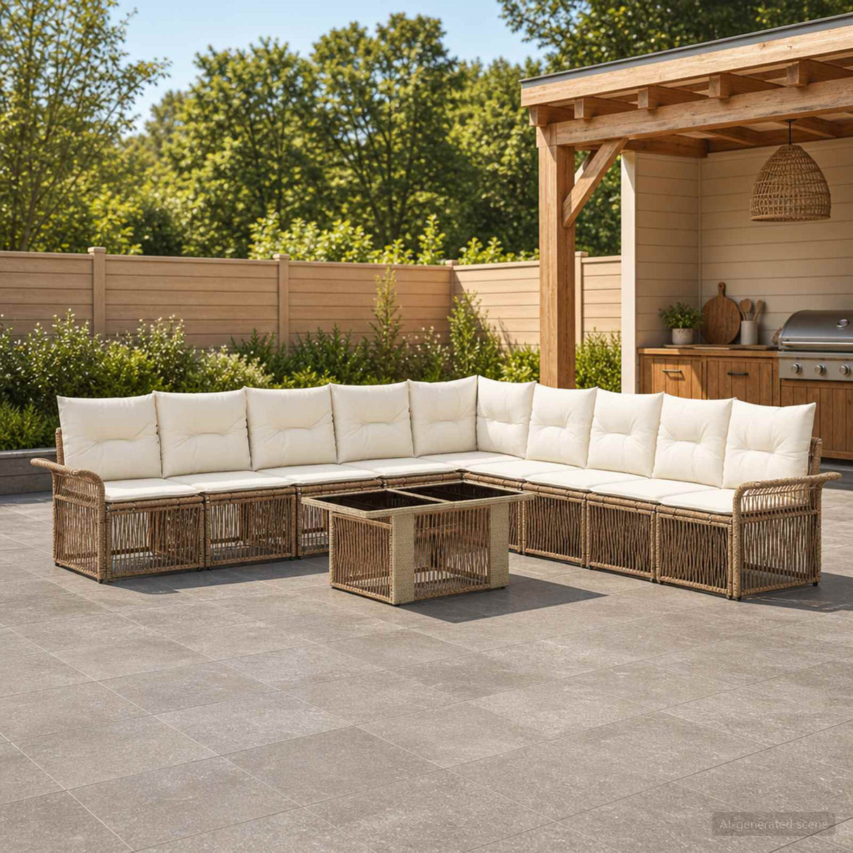vidaXL Tuinbank Set 10 st Zwart en Crème Wit poly rattan