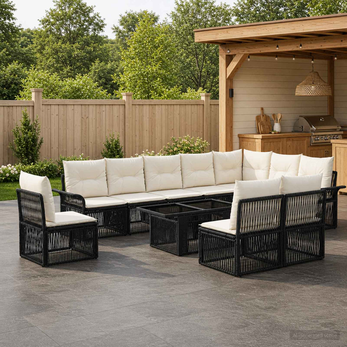 vidaXL Tuinbank Set 11 st Zwart en Crème Wit poly rattan