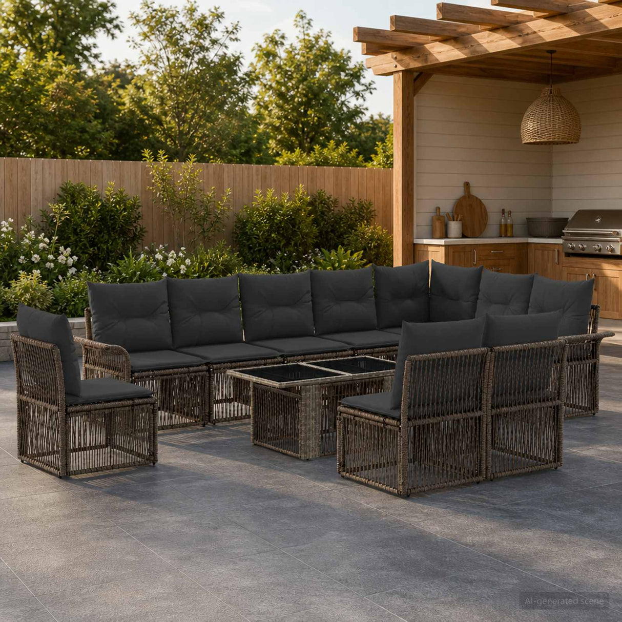 vidaXL Tuinbank Set 11 st Zwart en Crème Wit poly rattan