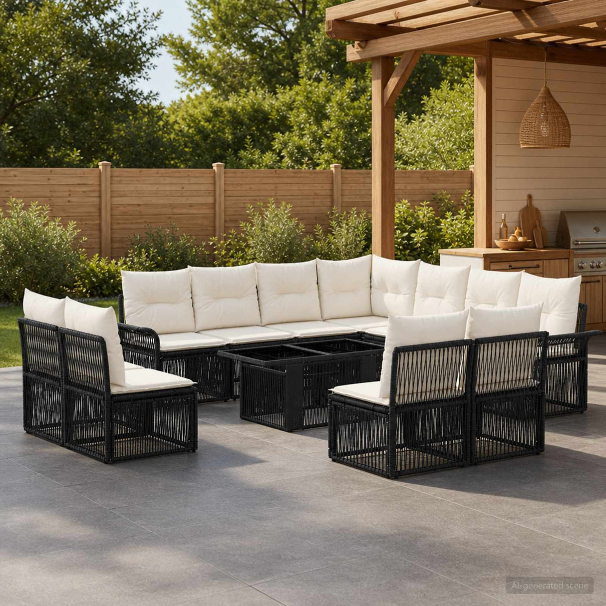 vidaXL Tuinbank Set 12 st Zwart en Crème Wit poly rattan