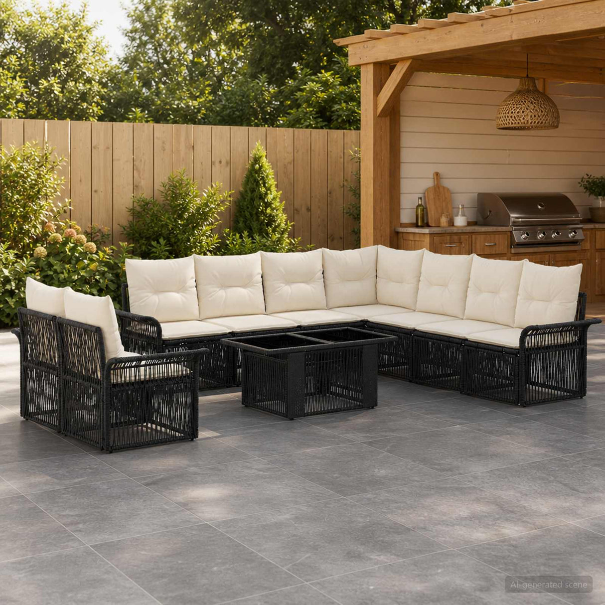 vidaXL Tuinbank Set 10 st Zwart en Crème Wit poly rattan