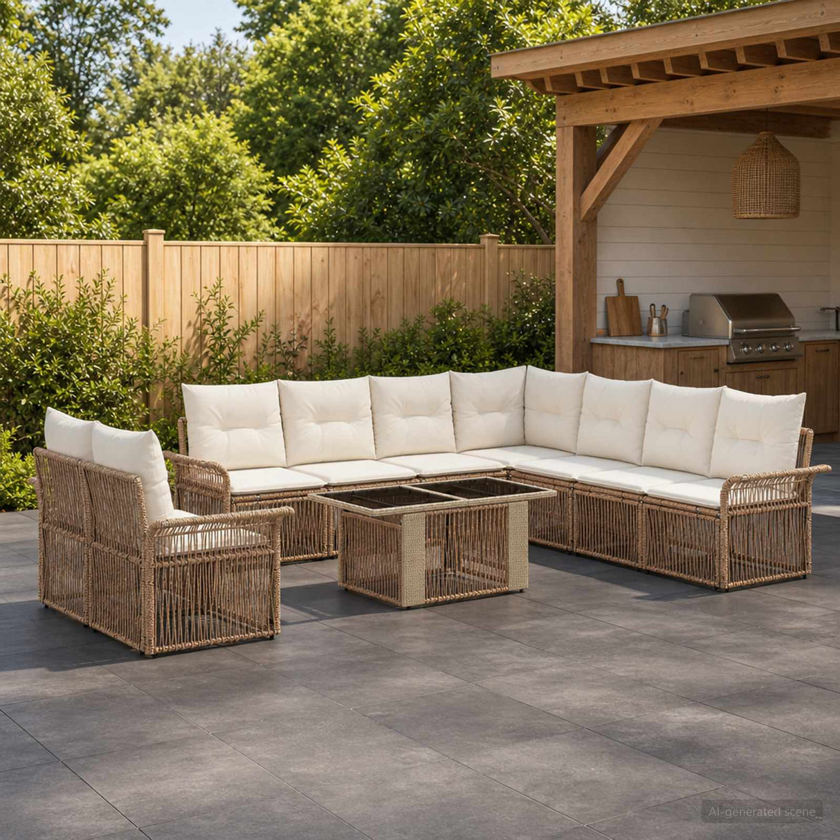 vidaXL Tuinbank Set 10 st Zwart en Crème Wit poly rattan