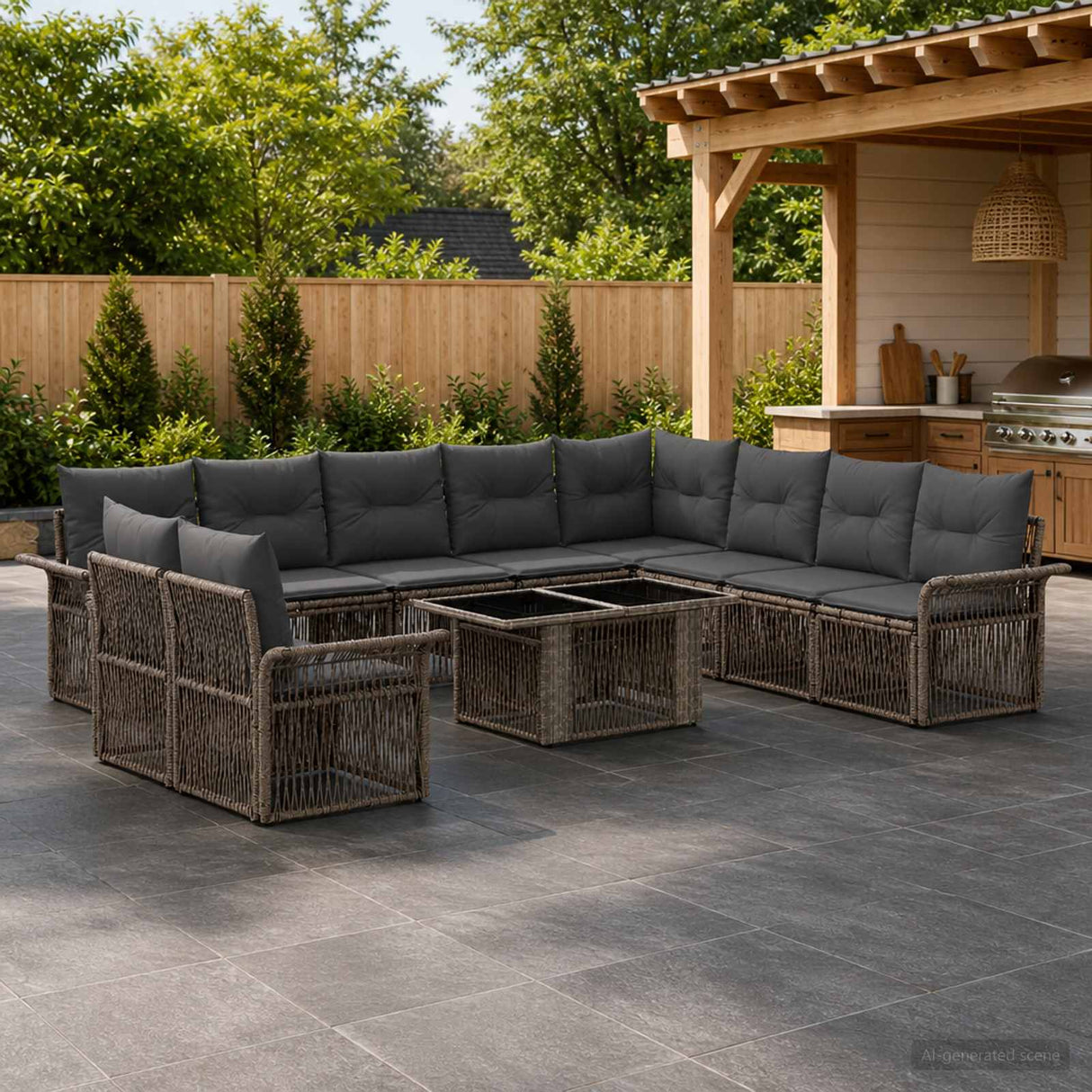 vidaXL Tuinbank Set 11 st Zwart en Crème Wit poly rattan