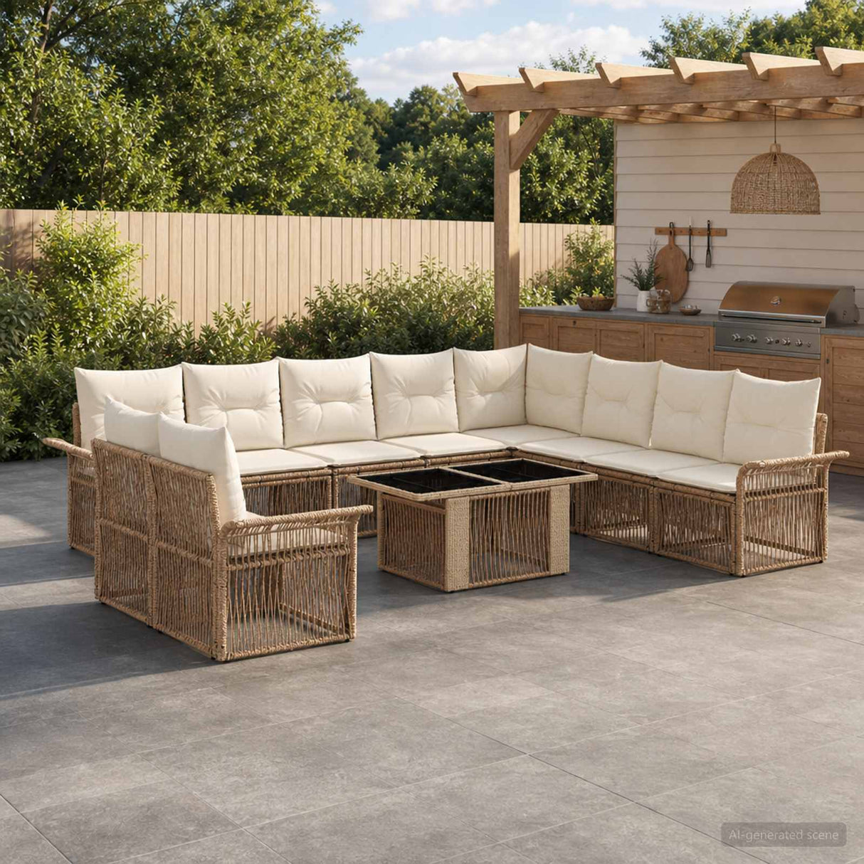vidaXL Tuinbank Set 11 st Zwart en Crème Wit poly rattan