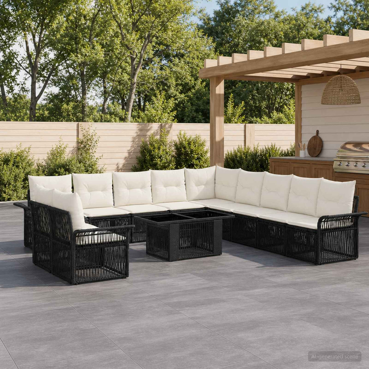 vidaXL Tuinbank Set 12 st Zwart en Crème Wit poly rattan