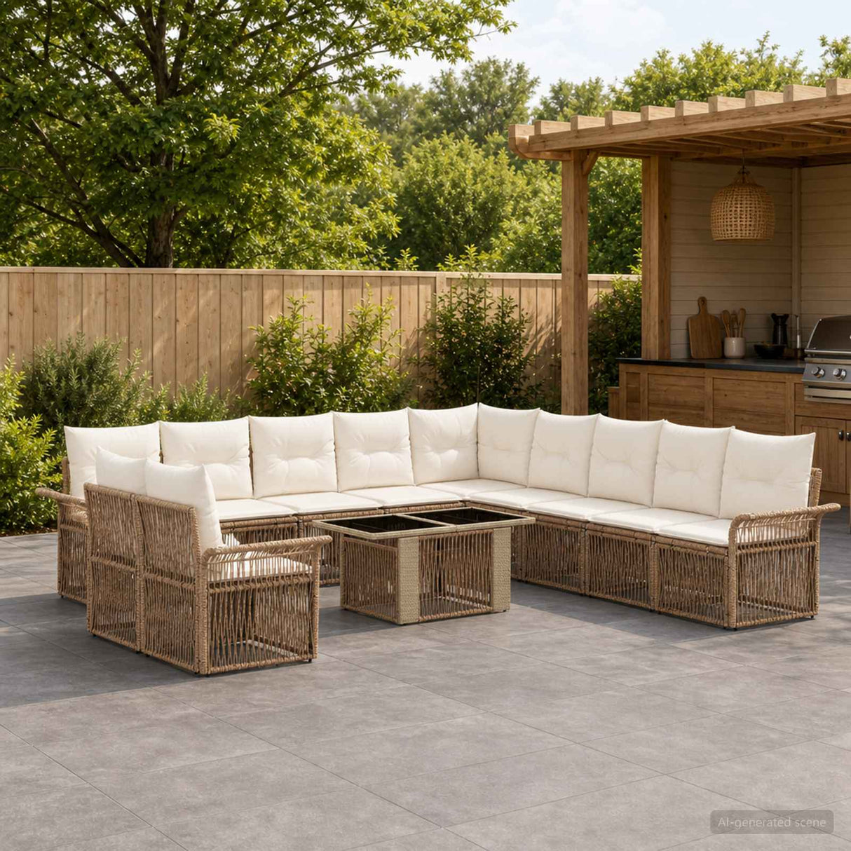 vidaXL Tuinbank Set 12 st Zwart en Crème Wit poly rattan