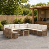 vidaXL Tuinbank Set 12 st Zwart en Crème Wit poly rattan