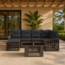 vidaXL Garden Bench Set 7 pcs Black and Cream White poly rattan