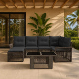 vidaXL Garden Bench Set 7 pcs Black and Cream White poly rattan