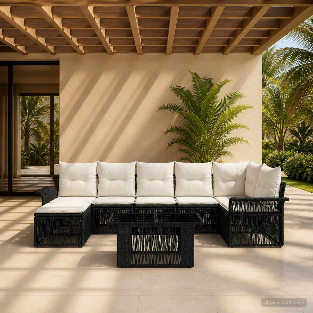 vidaXL Tuinbank Set 8 st Zwart en Crème Wit poly rattan