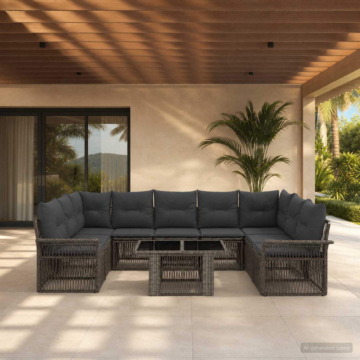 vidaXL Tuinbank Set 10 st Zwart en Crème Wit poly rattan