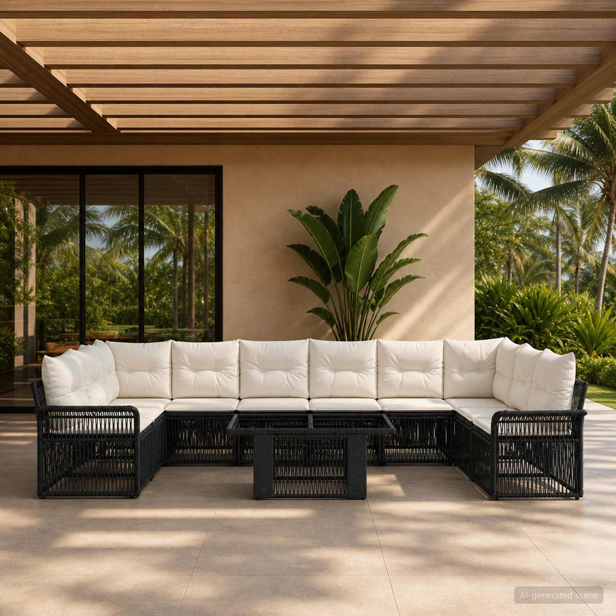vidaXL Tuinbank Set 11 st Zwart en Crème Wit poly rattan