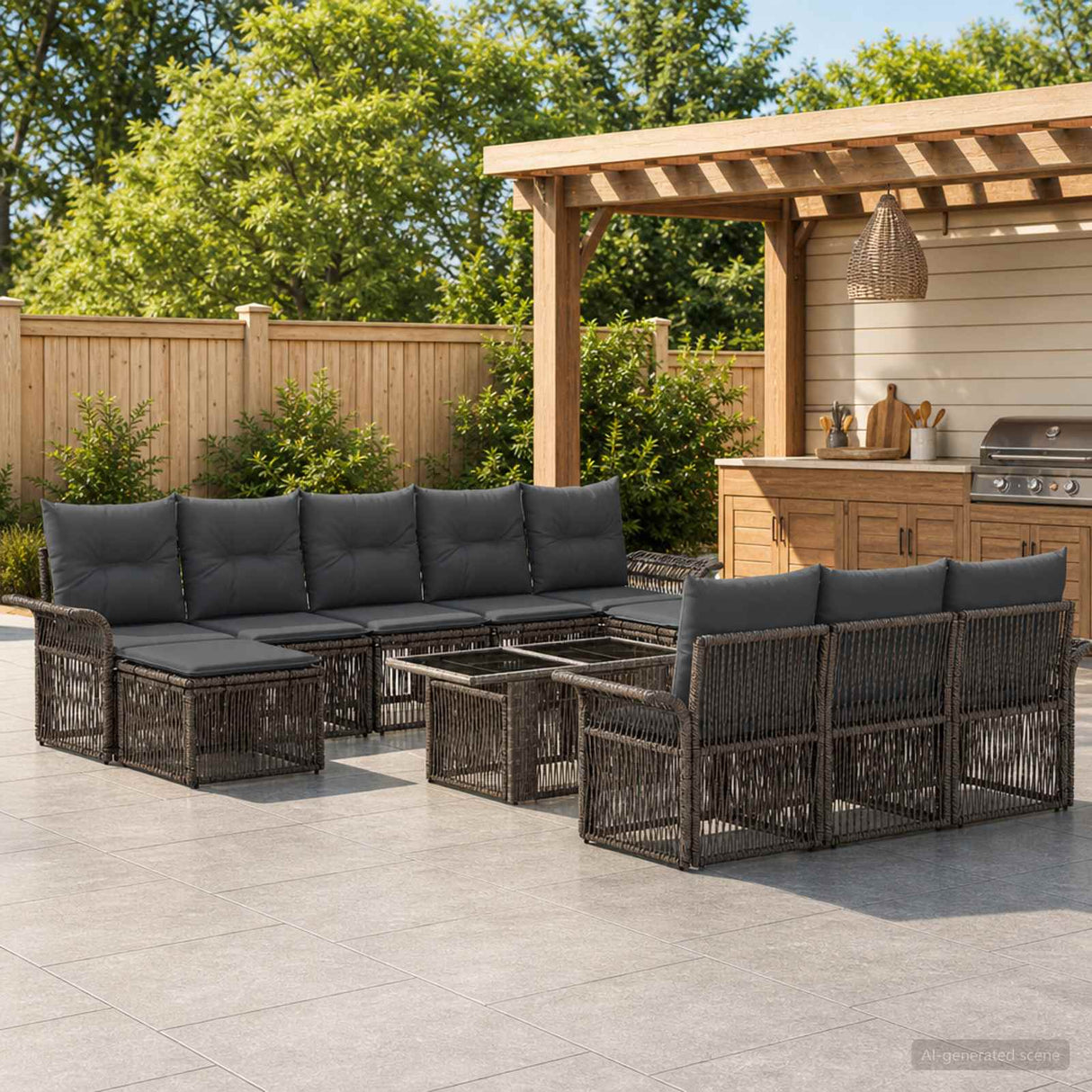 vidaXL Tuinbank Set 11 st Zwart en Crème Wit poly rattan