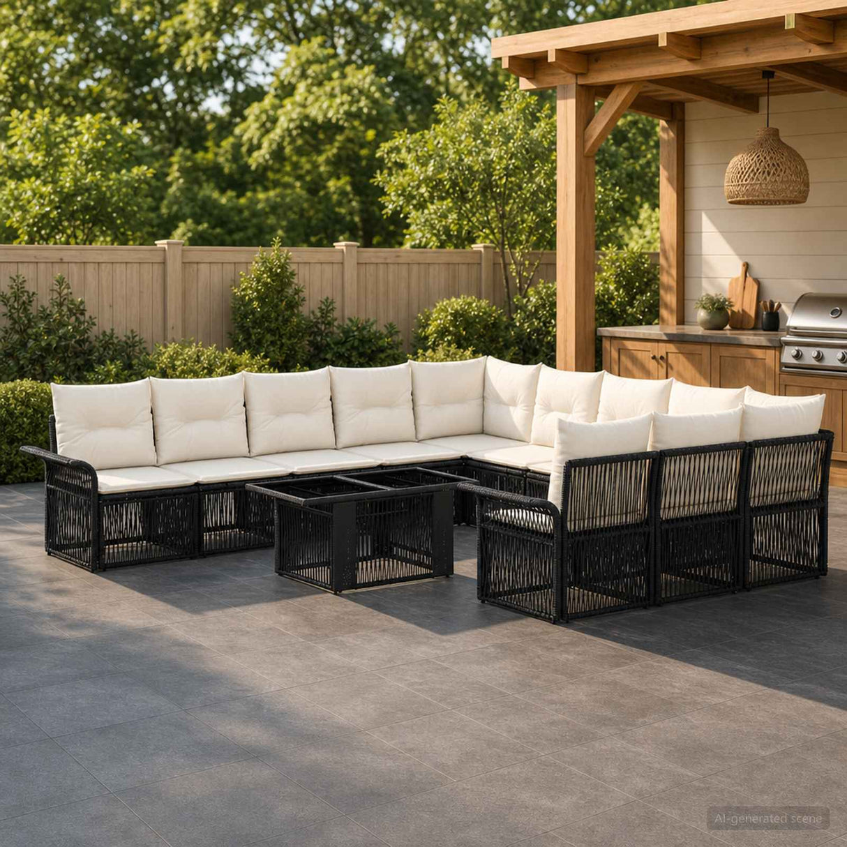 vidaXL Tuinbank Set 12 st Zwart en Crème Wit poly rattan