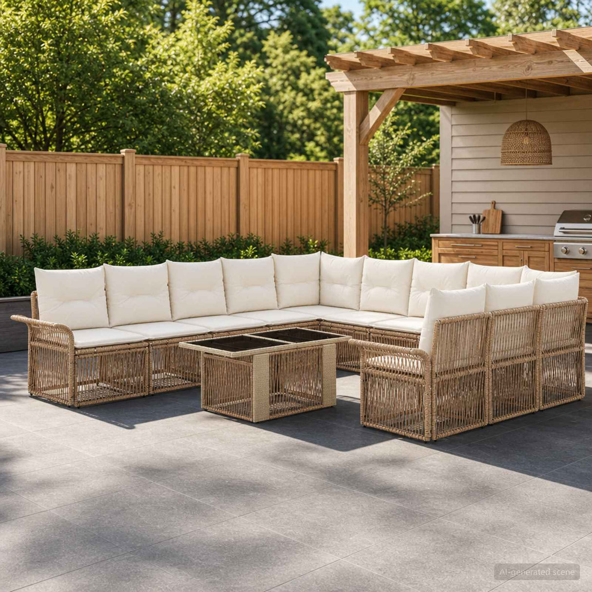 vidaXL Tuinbank Set 12 st Zwart en Crème Wit poly rattan