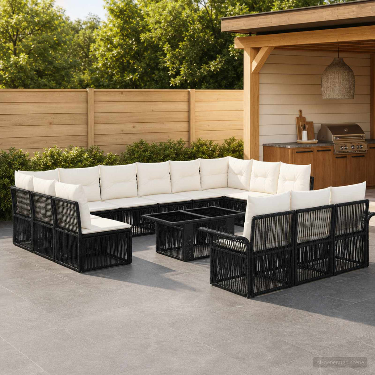 vidaXL Tuinbank Set 14 st Zwart en Crème Wit poly rattan
