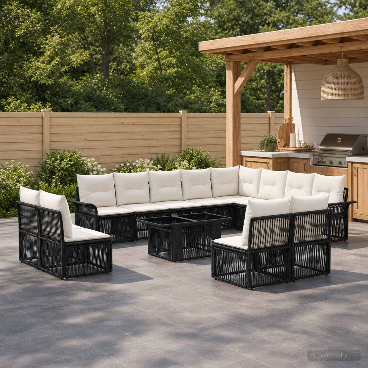 vidaXL Tuinbank Set 13 st Zwart en Crème Wit poly rattan