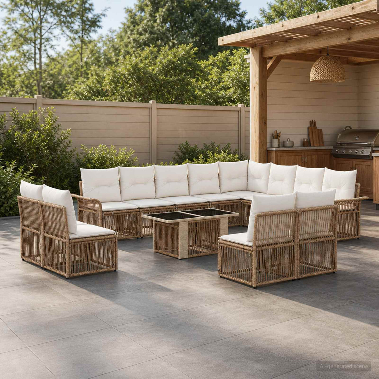 vidaXL Tuinbank Set 13 st Zwart en Crème Wit poly rattan