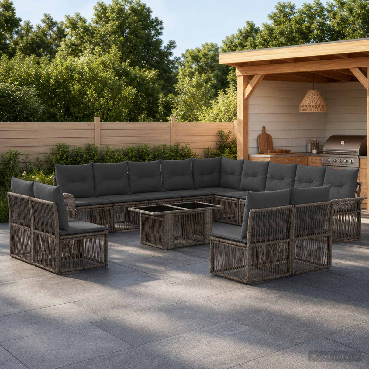vidaXL Tuinbank Set 14 st Zwart en Crème Wit poly rattan