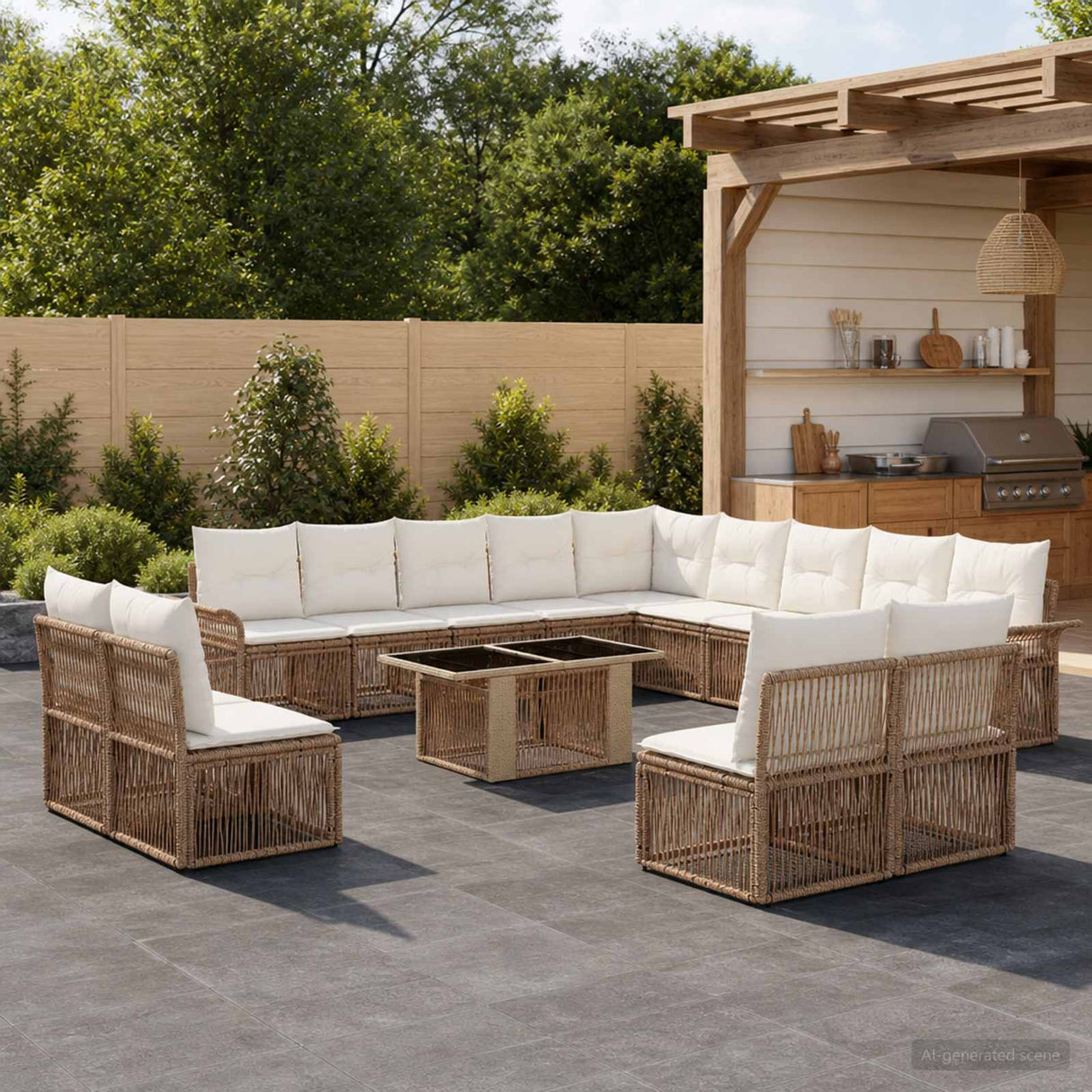 vidaXL Tuinbank Set 14 st Zwart en Crème Wit poly rattan