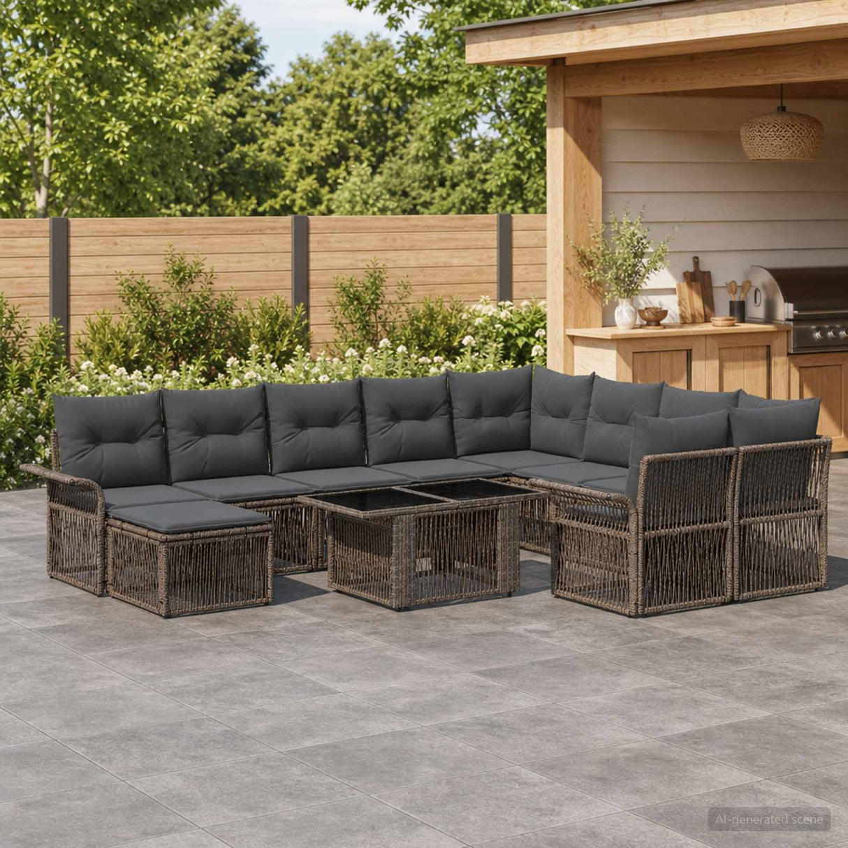 vidaXL Tuinbank Set 11 st Zwart en Crème Wit poly rattan