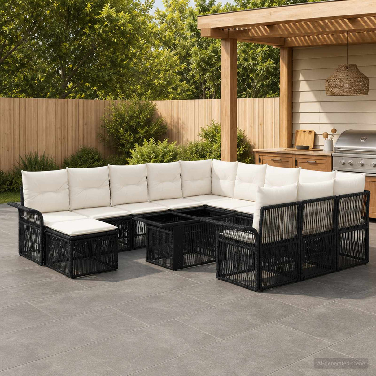 vidaXL Tuinbank Set 13 st Zwart en Crème Wit poly rattan
