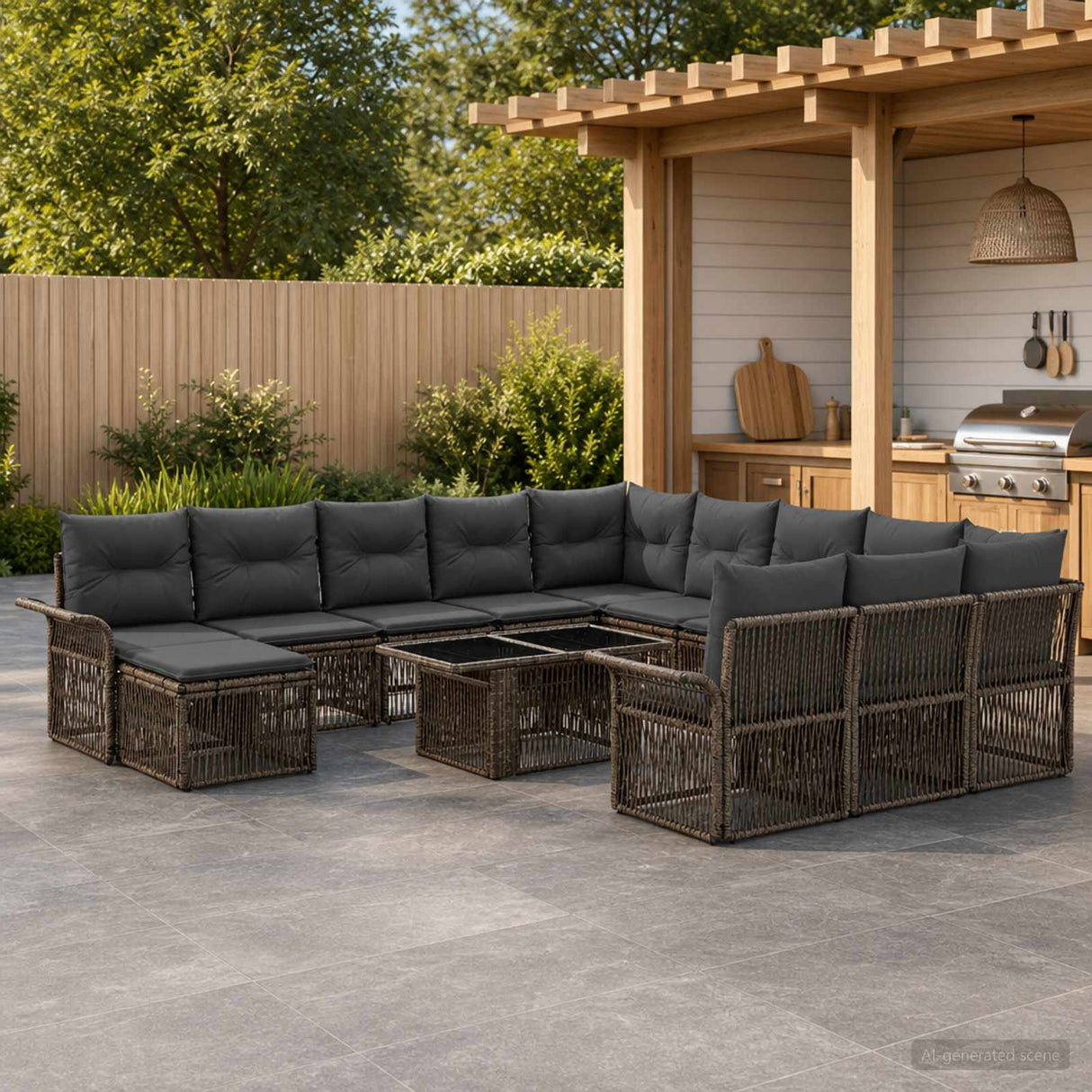 vidaXL Tuinbank Set 13 st Zwart en Crème Wit poly rattan