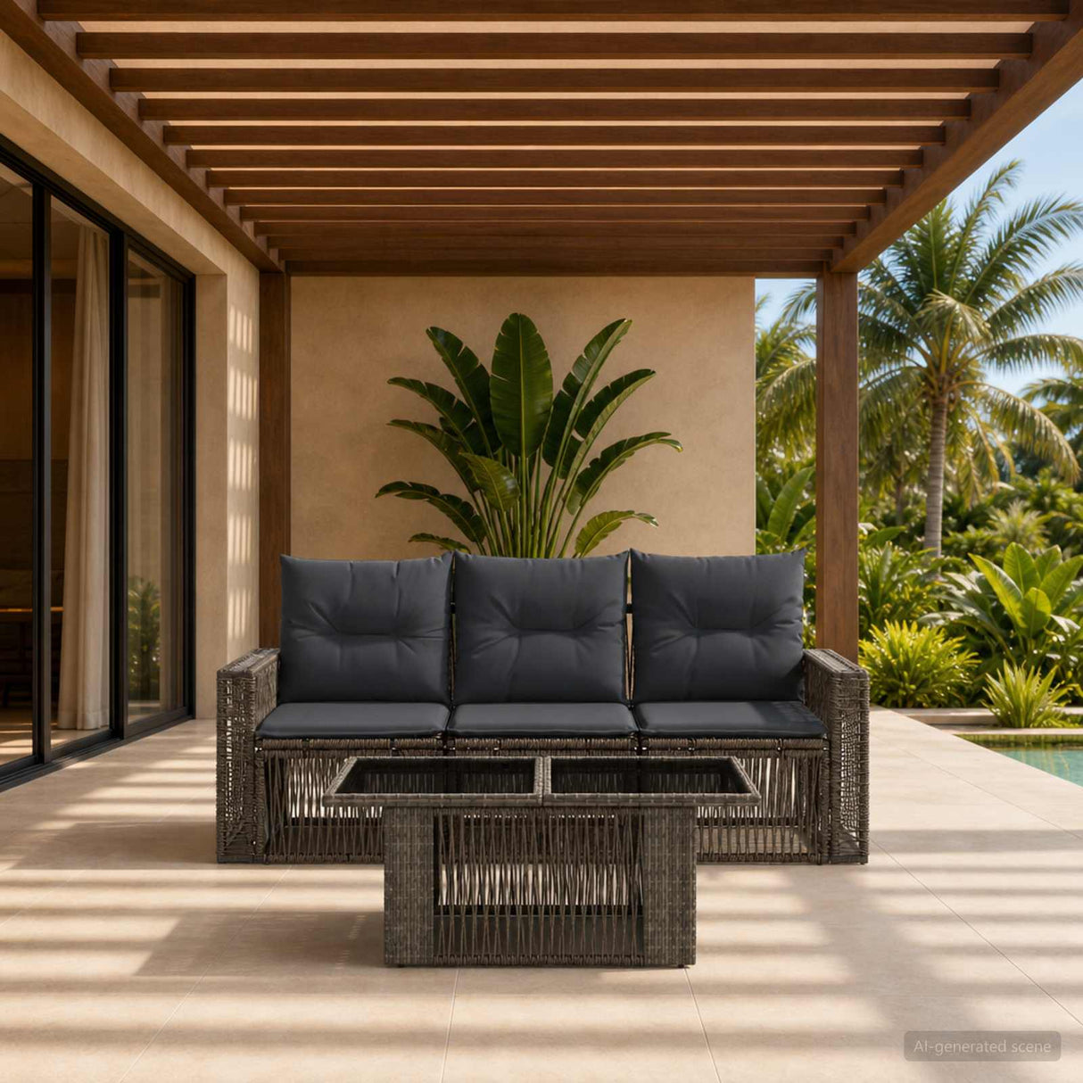 vidaXL Tuinbank Set 4 st Zwart en Crème Wit poly rattan
