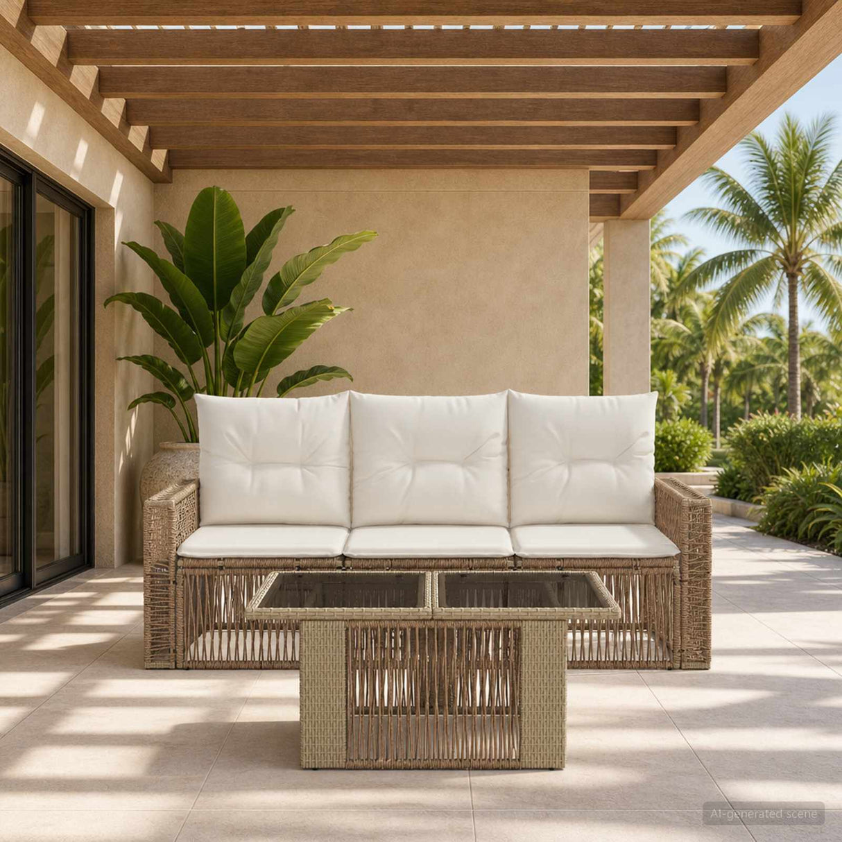 vidaXL Tuinbank Set 4 st Zwart en Crème Wit poly rattan