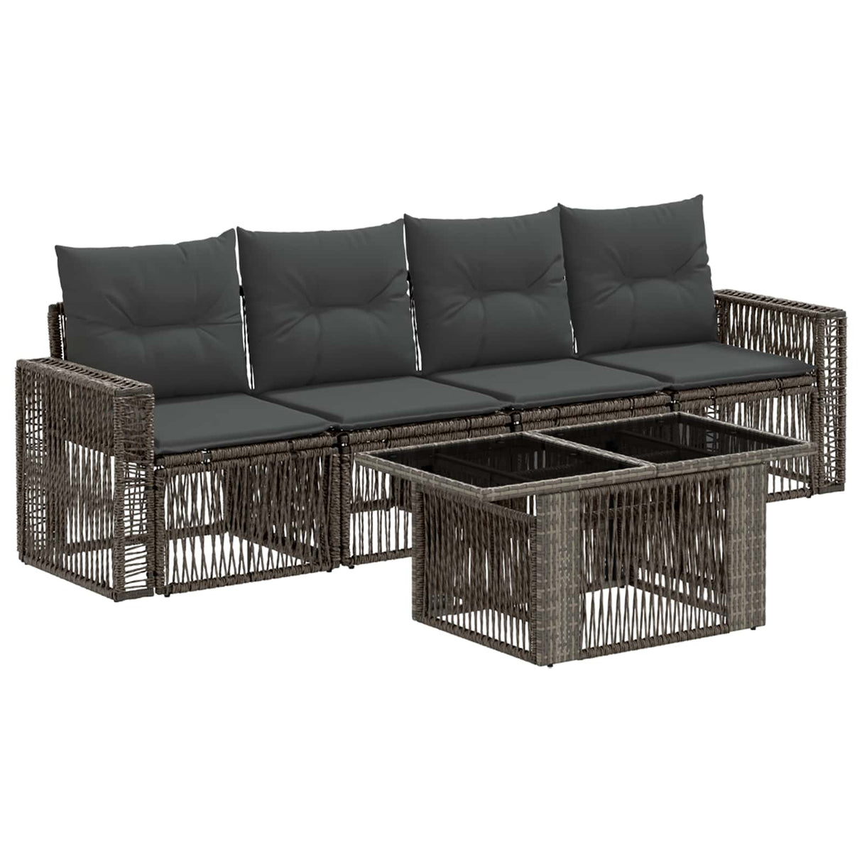 vidaXL Tuinbank Set 5 st Zwart en Crème Wit poly rattan