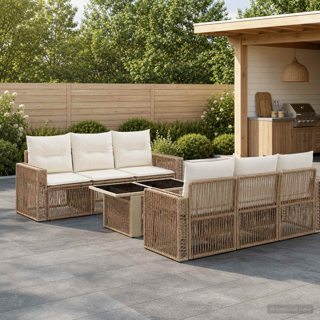 vidaXL Garden Sofa Set 7 pcs Black and Cream White Poly Rattan