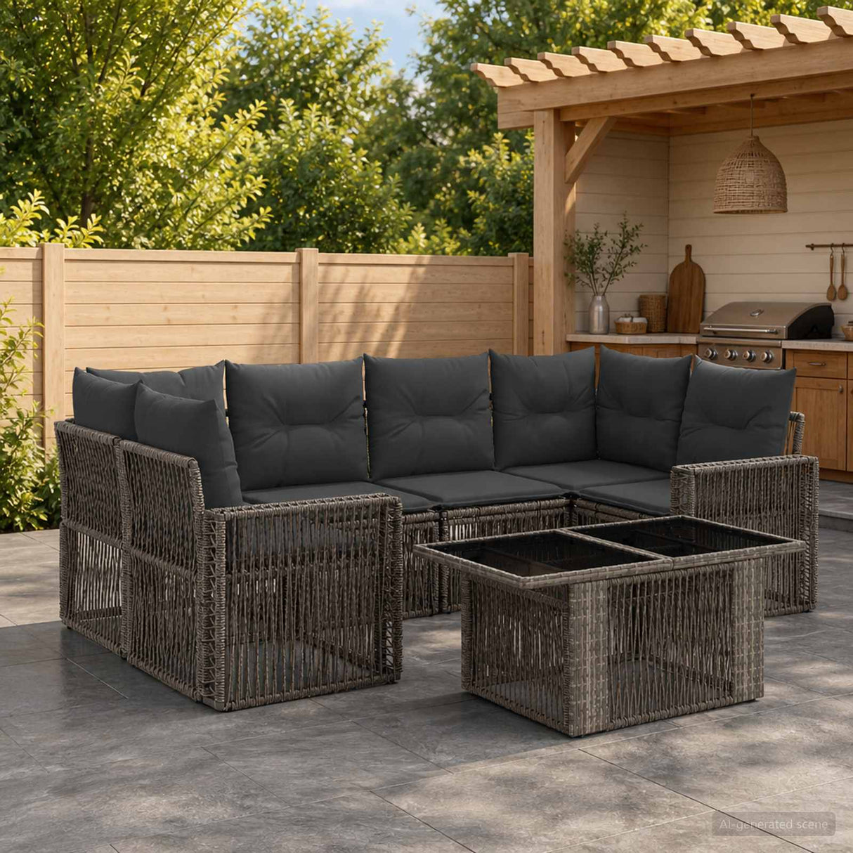 vidaXL Tuinbank Set 7 st Zwart en Crème Wit poly rattan