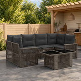 vidaXL Tuinbank Set 7 st Zwart en Crème Wit poly rattan